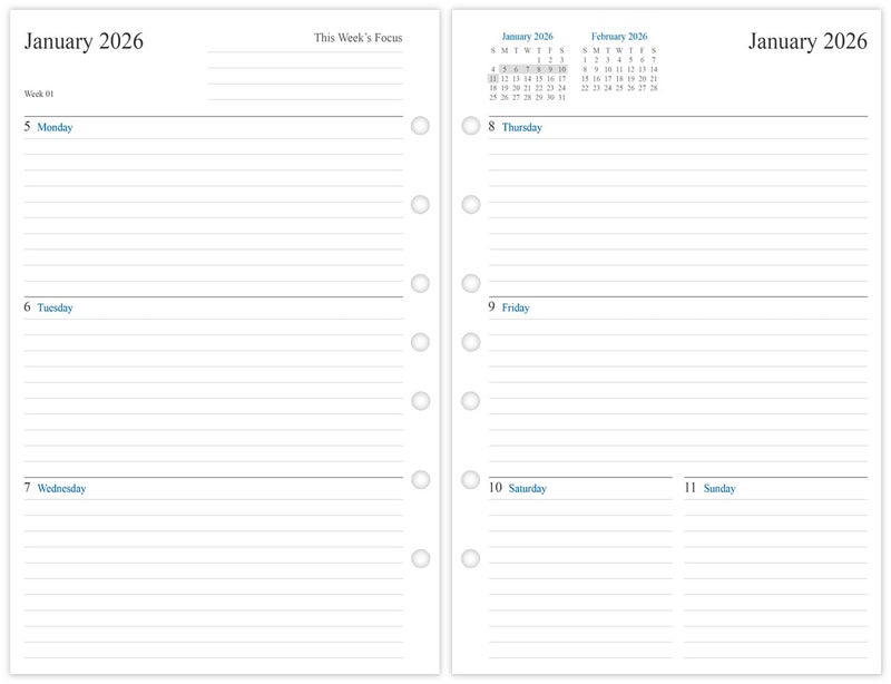 newestor 2026 Weekly Planner Refill for Mini Binder, Week on Two Pages, 5.5"x8.5", 7 Holes - Image 1