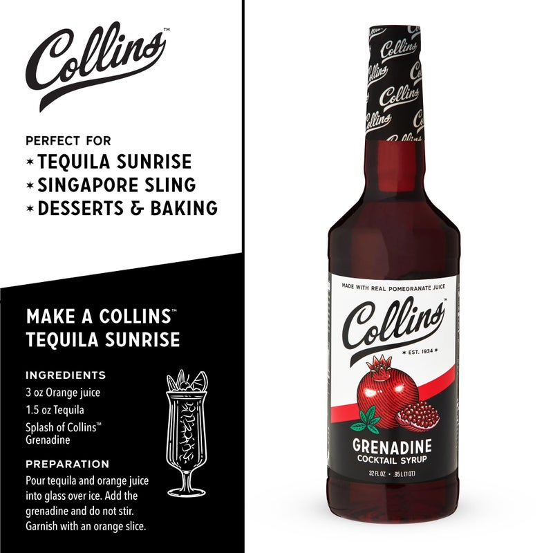 Collins Chicago Collins Grenadine Syrup, Real Pomegranate Juice and Sugar, Craft Cocktail Syrup, Drink Mixers, 32 oz - Image 3