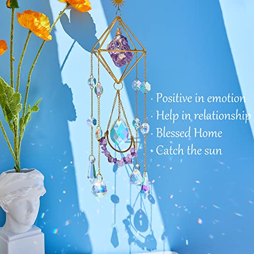 LPKADQA Amethyst Crystal Suncatcher - Hanging Gold Plated Garden Sun Catcher for Windows, Healing Amethyst Crystal Decor for Home, Gift for Christmas Birthday Valentine Mothers Day - Image 4