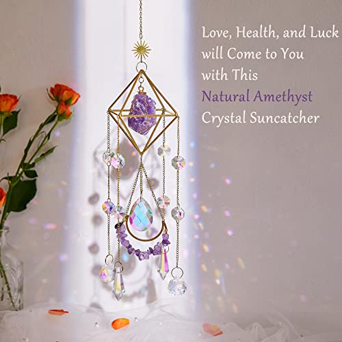 LPKADQA Amethyst Crystal Suncatcher - Hanging Gold Plated Garden Sun Catcher for Windows, Healing Amethyst Crystal Decor for Home, Gift for Christmas Birthday Valentine Mothers Day - Image 2