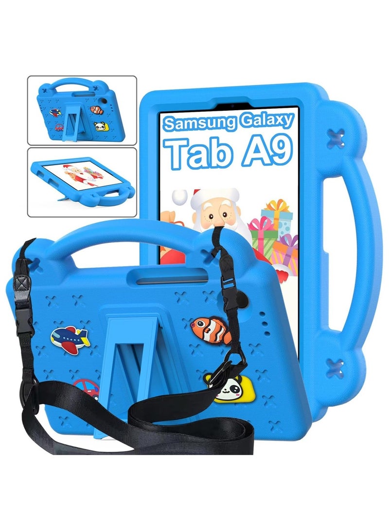 Compatible with Samsung Galaxy Tab A9 (2023), Shockproof Protective Case with Shoulder Strap Handle Holder, Lightweight EVA Kid-friendly, Drop Resistant (Blue) - Image 1