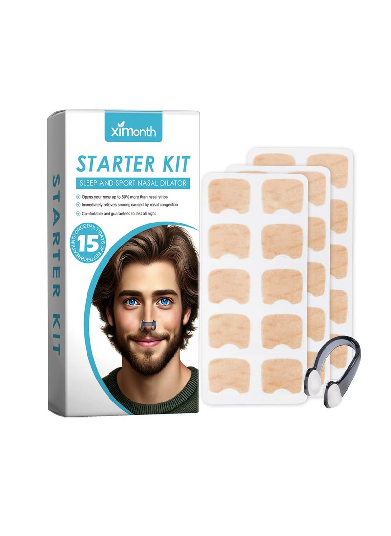 ximonth - Breathe Inhalation Nasal Strip Starter Kit (15 pcs), Increase oxygen intake, reduce snoring, improve sleep quality - sweat resistant, nasal strips - Image 1