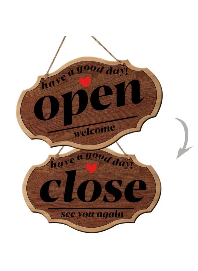 Coffee Color Double Sided Wooden Open Close Sign Rustic Shop Decor - Image 1