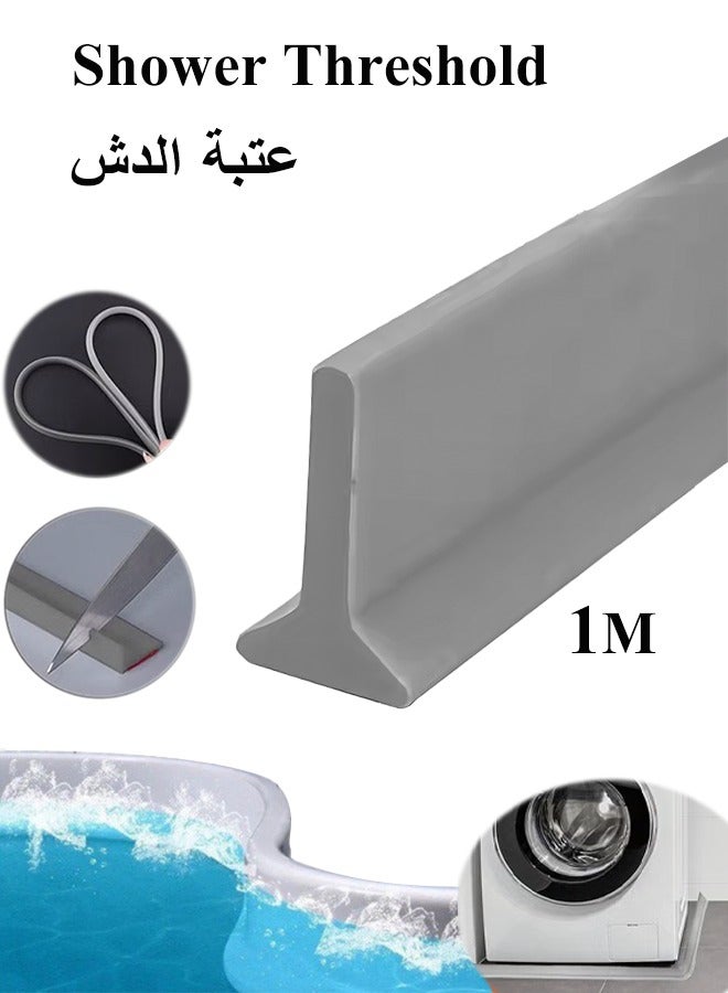 Bathroom Waterproof Strip, Shower Threshold, Dry and Wet Separation for Bathroom and Countertop Sink, Self-Adhesive Anti Slip, Adjustable Size, Retention System and Keeps Water Inside, Suitable for Bathroom and Kitchen(1M)  - Image 1