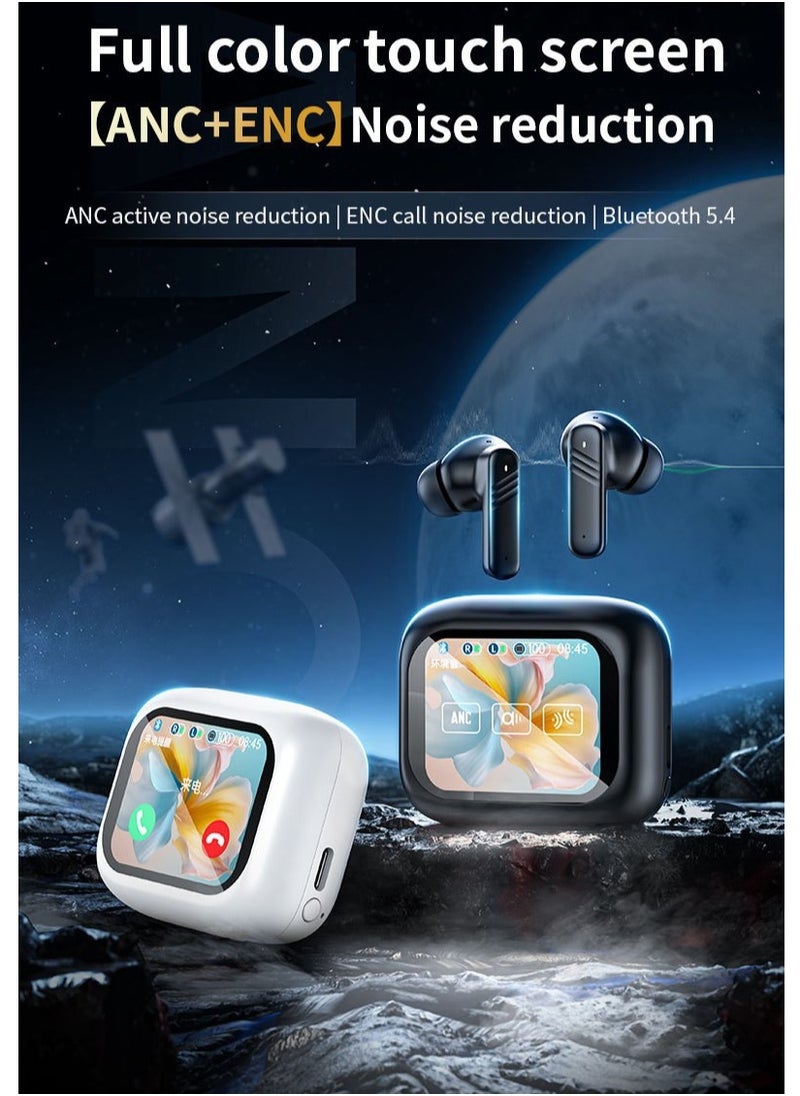 Ayeeb True Wireless Active Noise Cancel ANC Earphones TWS In-ear Earbuds, 2’’ Full Color Display Smart Touch Control Screen Charging Case, Remote Selfie Photograph, ENC HiFi Stereo Headphones Evoke Siri, Bluetooth 5.4 (Cosmos Black)  - Image 3