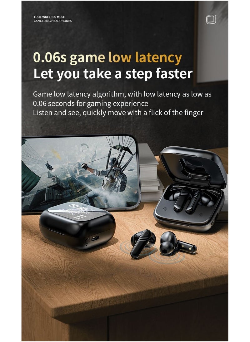 True Wireless Active Noise Cancel ANC Earphones TWS In-ear Earbuds, 2’’ Full Color Display Smart Touch Control Screen Charging Case, Remote Selfie Photograph, ENC HiFi Stereo Headphones Evoke Siri, Bluetooth 5.4 (Cosmos Black)