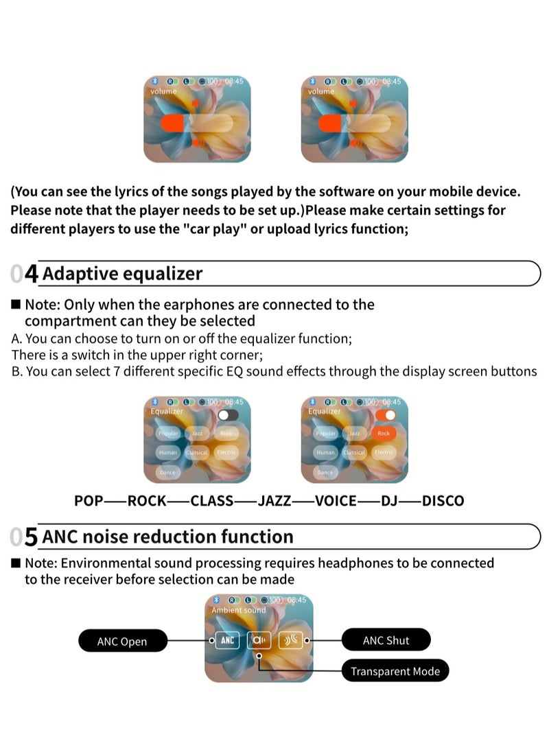 True Wireless Active Noise Cancel ANC Earphones TWS In-ear Earbuds, 2’’ Full Color Display Smart Touch Control Screen Charging Case, Remote Selfie Photograph, ENC HiFi Stereo Headphones Evoke Siri, Bluetooth 5.4 (Cosmos Black)
