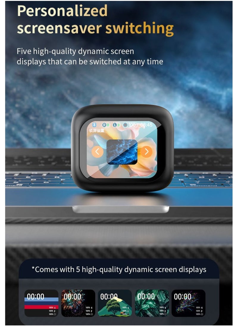 True Wireless Active Noise Cancel ANC Earphones TWS In-ear Earbuds, 2’’ Full Color Display Smart Touch Control Screen Charging Case, Remote Selfie Photograph, ENC HiFi Stereo Headphones Evoke Siri, Bluetooth 5.4 (Cosmos Black)