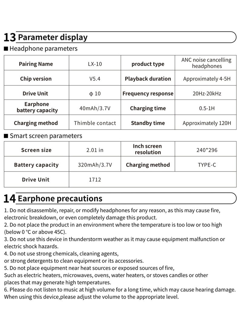 True Wireless Active Noise Cancel ANC Earphones TWS In-ear Earbuds, 2’’ Full Color Display Smart Touch Control Screen Charging Case, Remote Selfie Photograph, ENC HiFi Stereo Headphones Evoke Siri, Bluetooth 5.4 (Cosmos Black)