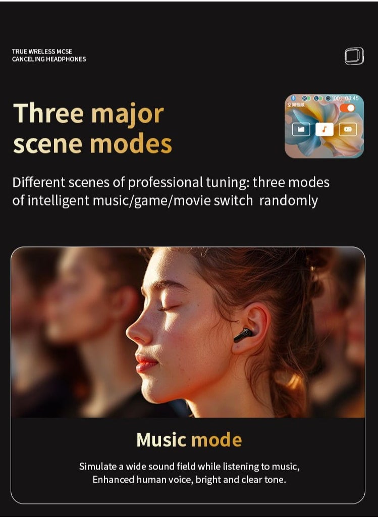 True Wireless Active Noise Cancel ANC Earphones TWS In-ear Earbuds, 2’’ Full Color Display Smart Touch Control Screen Charging Case, Remote Selfie Photograph, ENC HiFi Stereo Headphones Evoke Siri, Bluetooth 5.4 (Cosmos Black)