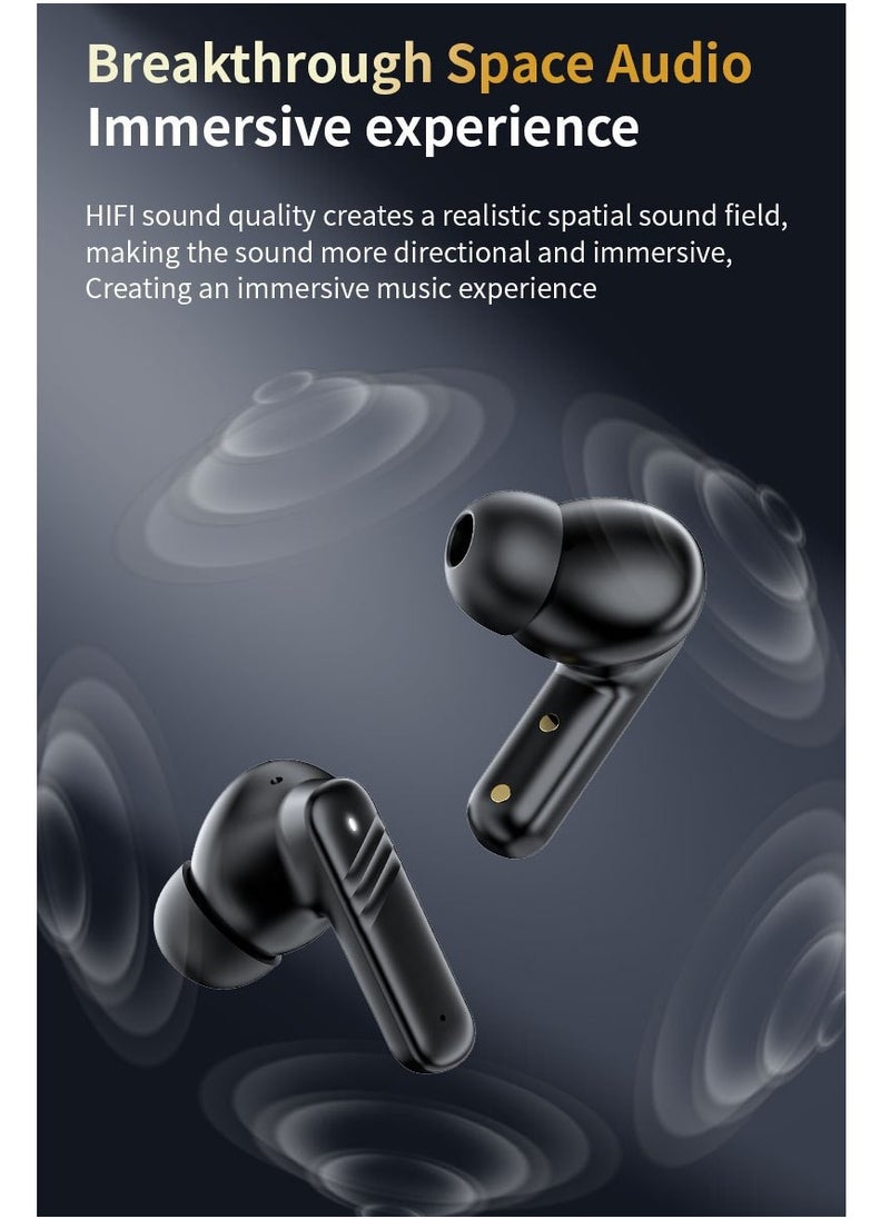 True Wireless Active Noise Cancel ANC Earphones TWS In-ear Earbuds, 2’’ Full Color Display Smart Touch Control Screen Charging Case, Remote Selfie Photograph, ENC HiFi Stereo Headphones Evoke Siri, Bluetooth 5.4 (Cosmos Black)