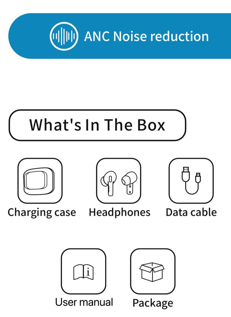 True Wireless Active Noise Cancel ANC Earphones TWS In-ear Earbuds, 2’’ Full Color Display Smart Touch Control Screen Charging Case, Remote Selfie Photograph, ENC HiFi Stereo Headphones Evoke Siri, Bluetooth 5.4 (Cosmos Black)