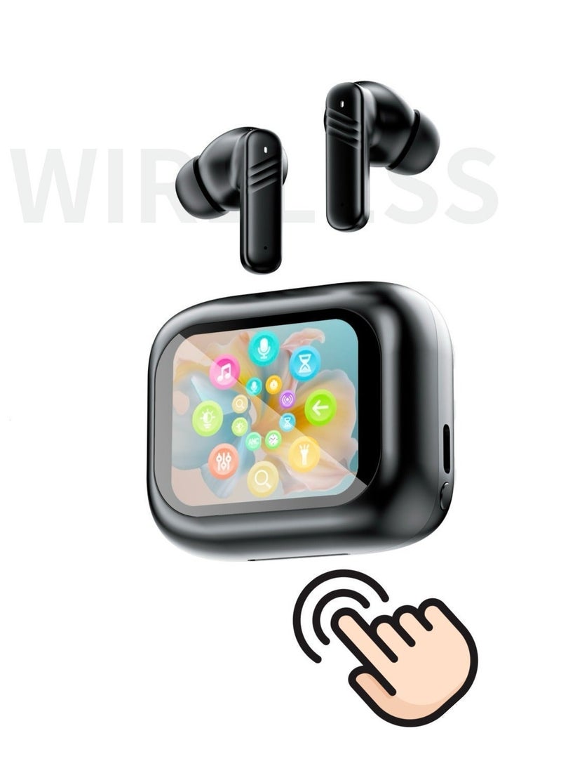 Ayeeb True Wireless Active Noise Cancel ANC Earphones TWS In-ear Earbuds, 2’’ Full Color Display Smart Touch Control Screen Charging Case, Remote Selfie Photograph, ENC HiFi Stereo Headphones Evoke Siri, Bluetooth 5.4 (Cosmos Black) - Image 2