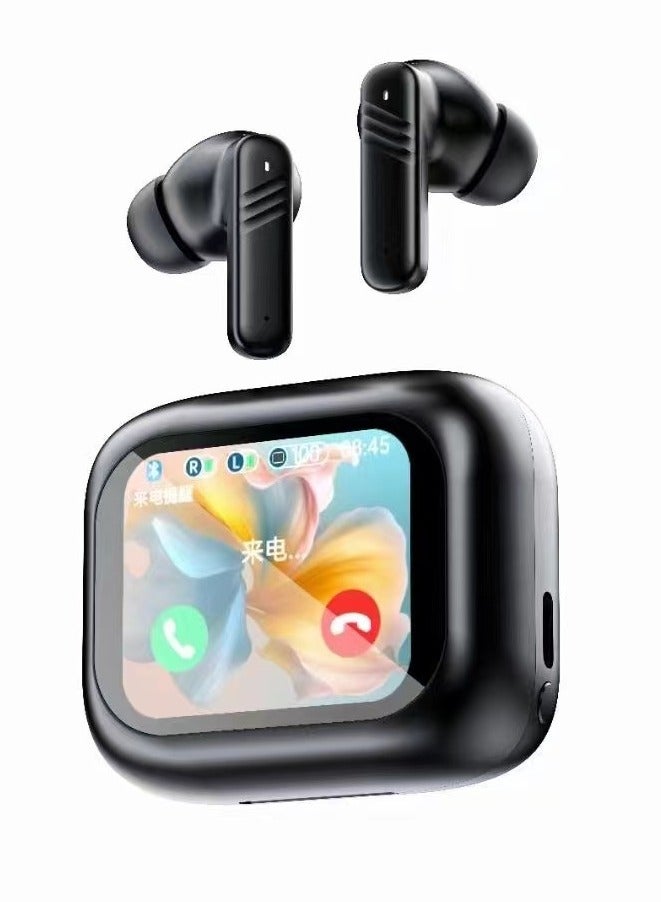 Ayeeb True Wireless Active Noise Cancel ANC Earphones TWS In-ear Earbuds, 2’’ Full Color Display Smart Touch Control Screen Charging Case, Remote Selfie Photograph, ENC HiFi Stereo Headphones Evoke Siri, Bluetooth 5.4 (Cosmos Black) - Image 1