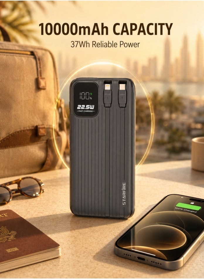 Starfire 10000mAh Power Bank, 22.5W Fast Charging, Built-In Lightning & Type-C Cables, LED Digital Display, Dual USB-A + USB-C Ports, Portable Charger for iPhone, Samsung & Android - Image 5