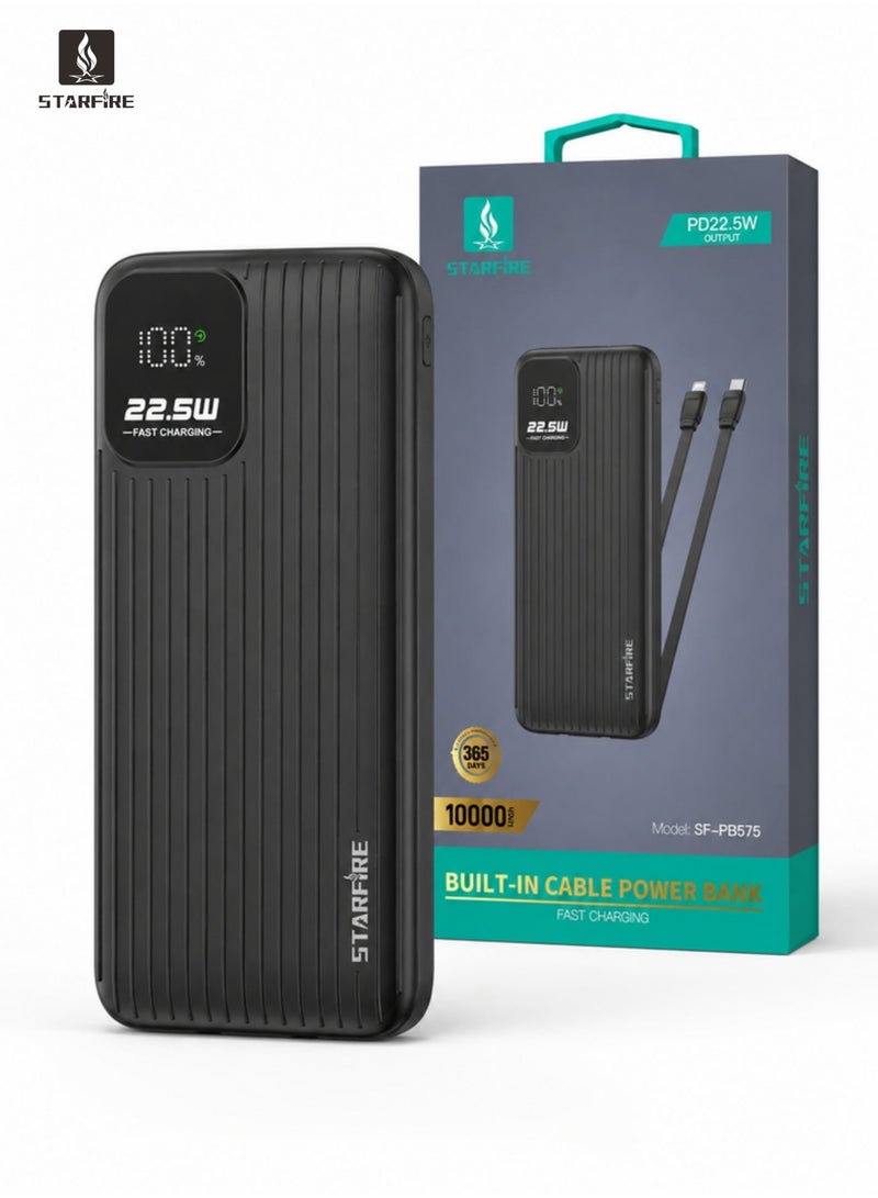 Starfire 10000mAh Power Bank, 22.5W Fast Charging, Built-In Lightning & Type-C Cables, LED Digital Display, Dual USB-A + USB-C Ports, Portable Charger for iPhone, Samsung & Android - Image 1