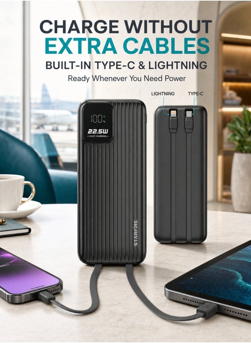 Starfire 10000mAh Power Bank, 22.5W Fast Charging, Built-In Lightning & Type-C Cables, LED Digital Display, Dual USB-A + USB-C Ports, Portable Charger for iPhone, Samsung & Android - Image 3