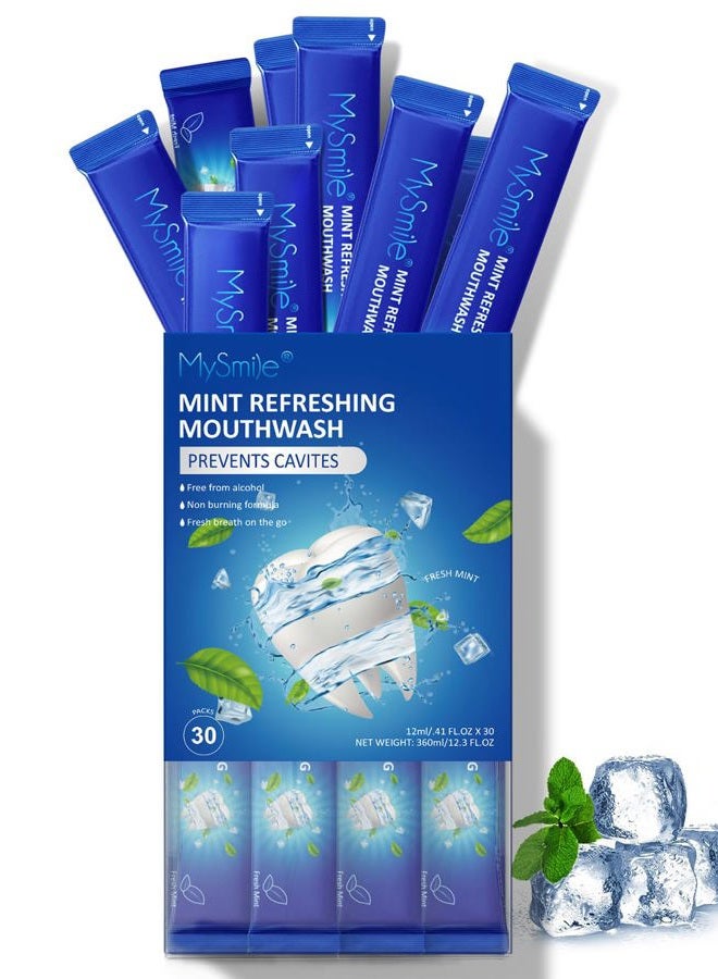 MySmile Mouthwash Alcohol Free, Mouth Wash for Adults, Travel Mouthwash Helps Kill 99% of Bad Breath Germs, Prevents Cavities, Fluoride Free, Fresh Mint, 30 Uses (0.41 Fl Oz (Pack of 30)) - Image 1