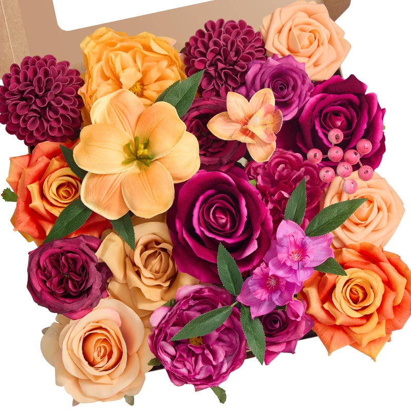 Alecono Artificial Flowers  Hot Pink And Orange Silk Fake Flowers For Diy Wedding Bridal Bouquets  Wedding Cake Flowers For Table Centerpieces Party Home Decorations - Image 1