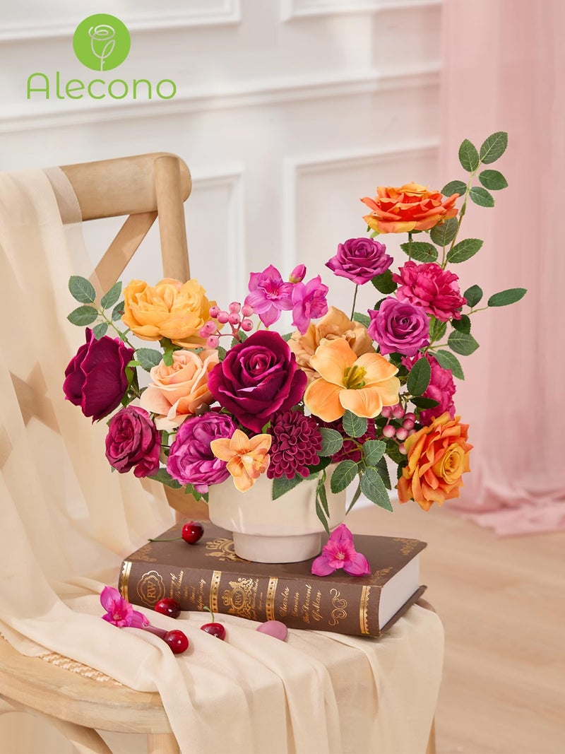 Alecono Artificial Flowers  Hot Pink And Orange Silk Fake Flowers For Diy Wedding Bridal Bouquets  Wedding Cake Flowers For Table Centerpieces Party Home Decorations - Image 3