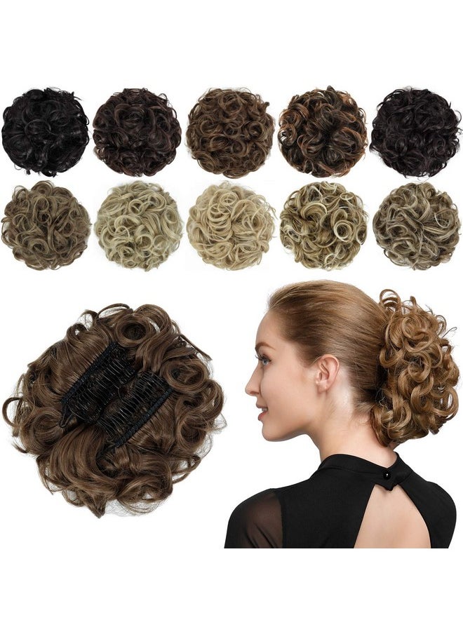 Rose bud Rose bud Chignon Hairpiece Curly Bun Extensions Scrunchie Updo Synthetic Combs in Messy Bun Hair Piece for Women Light Brown  - Image 1