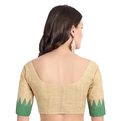 JISB Women's Cotton Elbow Border Sleeve Saree Blouse (Beige, 38) - Image 3