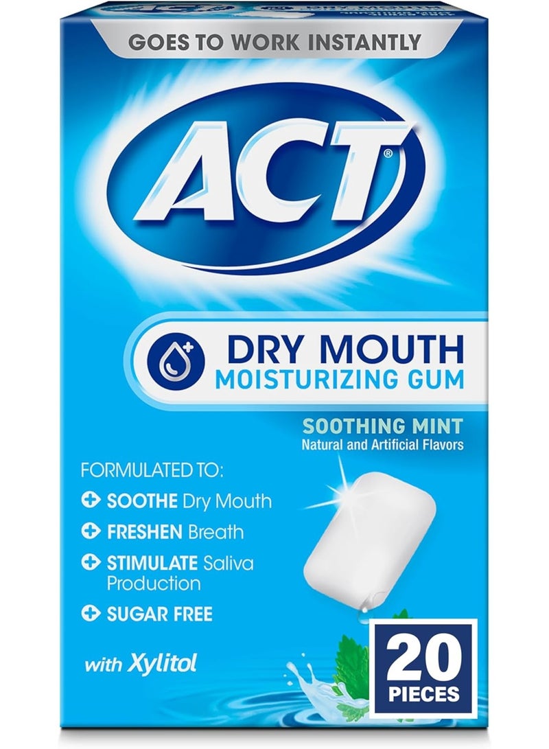 ACT Mouth Moisturizing Gum, 20 Pieces, With Xylitol, Sugar Free Soothing Mint - Image 1