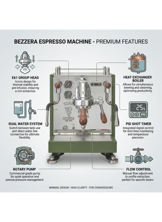 Bezzera Sole Espresso Coffee Machine | E61 Lever Group | Heat Exchanger Dual Water System | Rotary Pump PID Shot Timer | Semi Automatic Coffee Maker | Made in Italy - Image 5