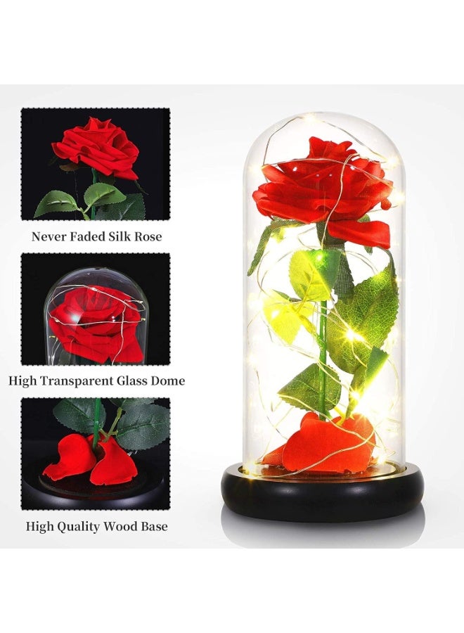 Beauty and the Beast Rose, Enchanted Red Silk Rose with LED Lights in Glass Dome, Romantic Flower Gift for Valentine's Day - Image 3
