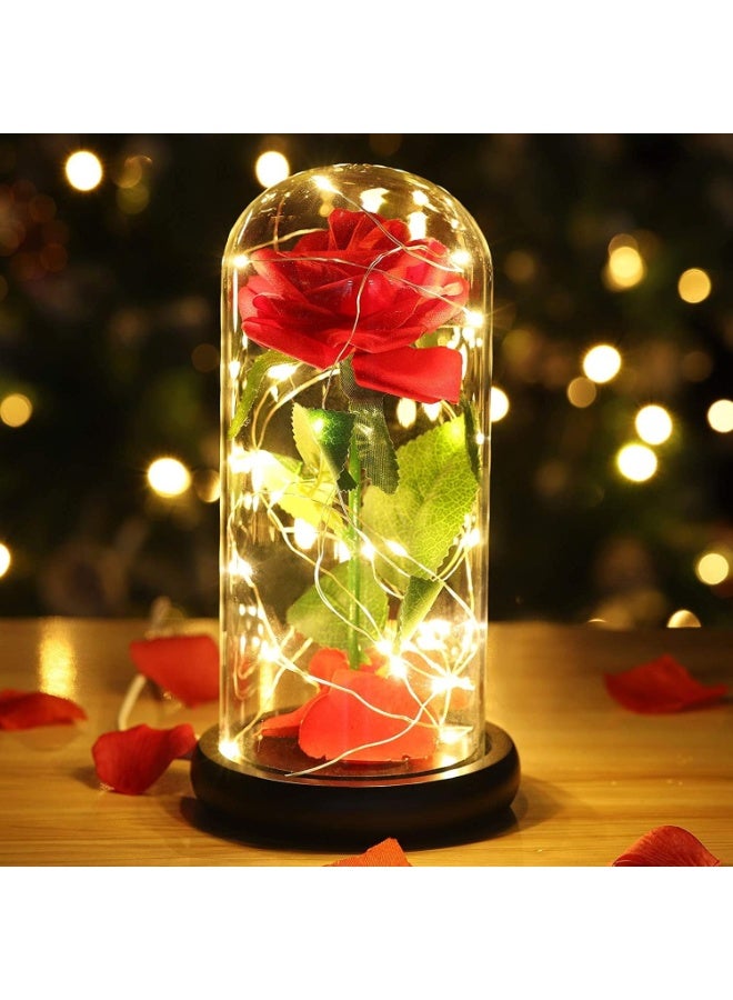 Beauty and the Beast Rose, Enchanted Red Silk Rose with LED Lights in Glass Dome, Romantic Flower Gift for Valentine's Day - Image 5