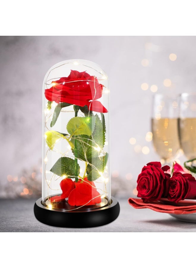 Beauty and the Beast Rose, Enchanted Red Silk Rose with LED Lights in Glass Dome, Romantic Flower Gift for Valentine's Day - Image 2