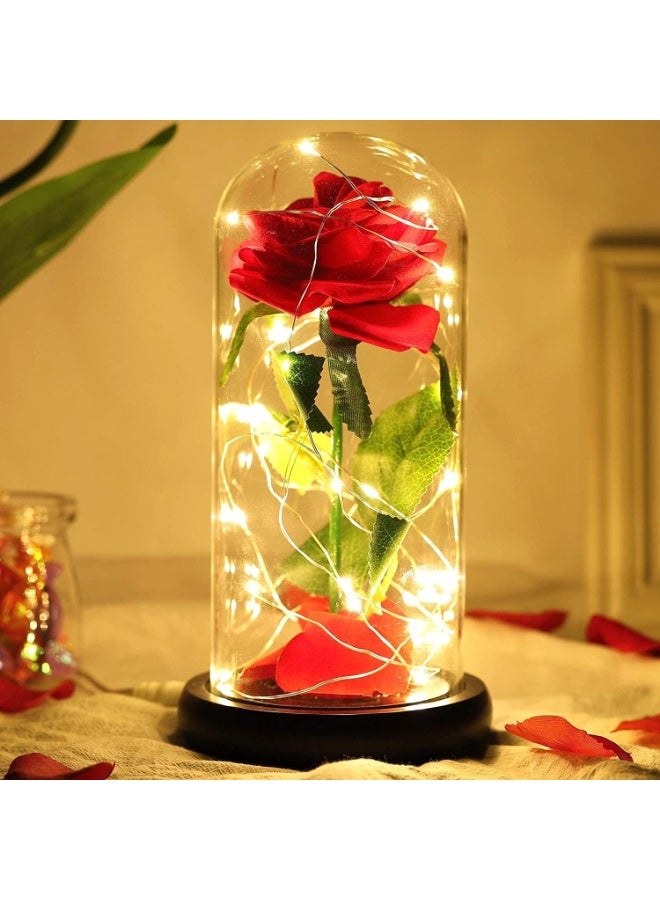 Beauty and the Beast Rose, Enchanted Red Silk Rose with LED Lights in Glass Dome, Romantic Flower Gift for Valentine's Day - Image 4