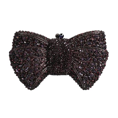 Tngan Women Luxury Bowknot Shaped Evening Clutch Sparkling Rhinestones Handbag for Banquet Wedding Party, A-purple - Image 1