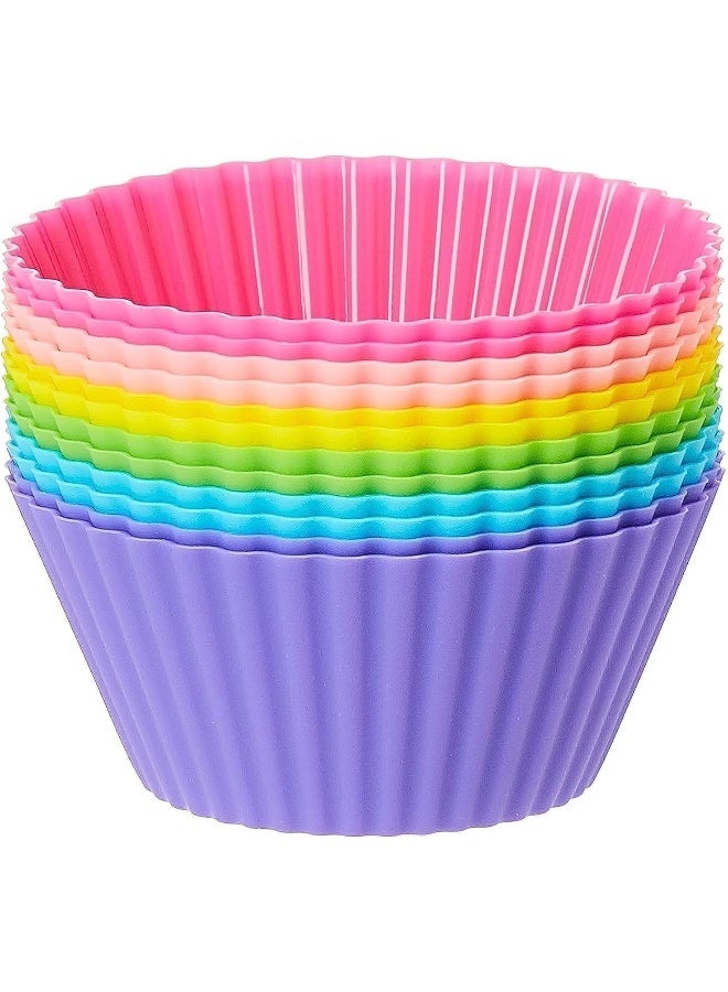 UREVO Silicone Cupcake Liners 12Pcs, Baking Cups Non-Stick Cake Muffin Chocolate Cupcake Liner Baking Cup Mold, Multicolor Multicolour 5cm - Image 1