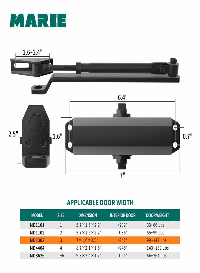 MARIE Automatic Adjustable Size 3 Spring Hydraulic Door Closer Heavy Duty Auto Closer for Residential and Commercial Doors, Black - Image 2