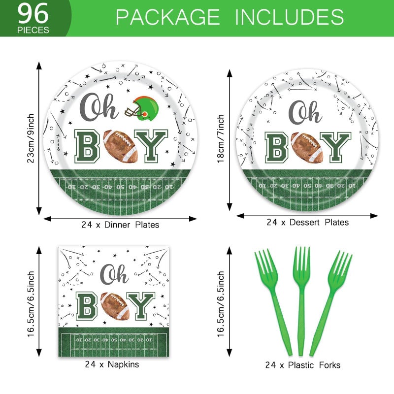 Utolily 96 Pcs Football Baby Shower Plates Set Football Themed Oh Boy Party Supplies Serves 24 Tableware Include Disposable Plates Napkin Forks for Boy - Image 2