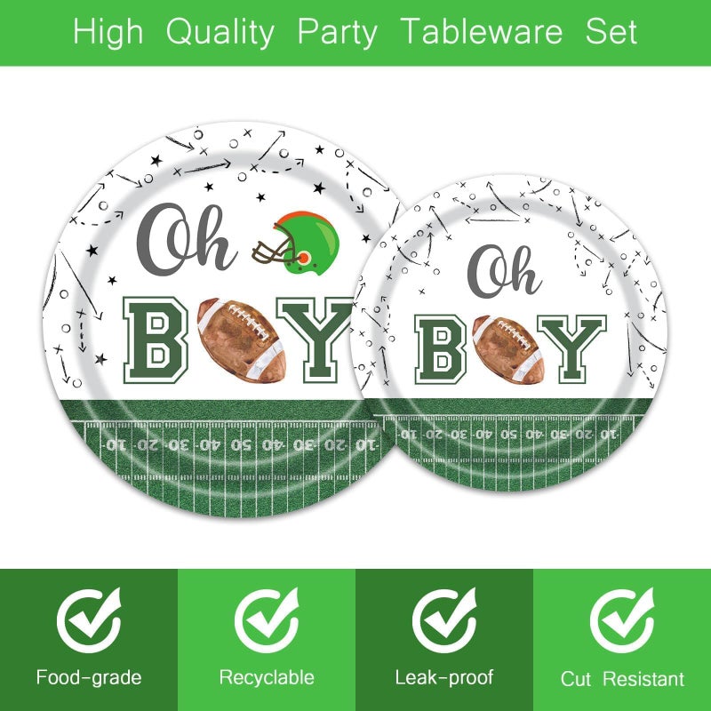 Utolily 96 Pcs Football Baby Shower Plates Set Football Themed Oh Boy Party Supplies Serves 24 Tableware Include Disposable Plates Napkin Forks for Boy - Image 3