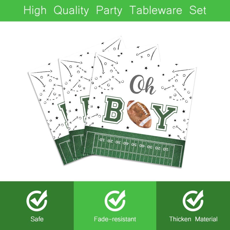 Utolily 96 Pcs Football Baby Shower Plates Set Football Themed Oh Boy Party Supplies Serves 24 Tableware Include Disposable Plates Napkin Forks for Boy - Image 4