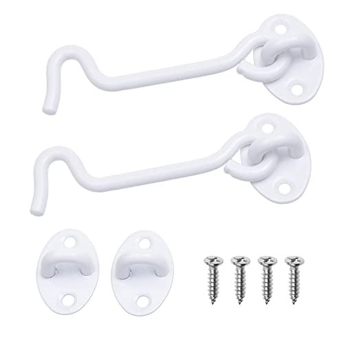 ECO-FUSED EcoFused 4inch Heavy Duty Hook and Eye Latch 2X Barn Door Lock White 8X Mounting Screws Powder Coated Stainless Steel Hooks for Door Windows Sheds Fences Gates Closets Cabinets - Image 1