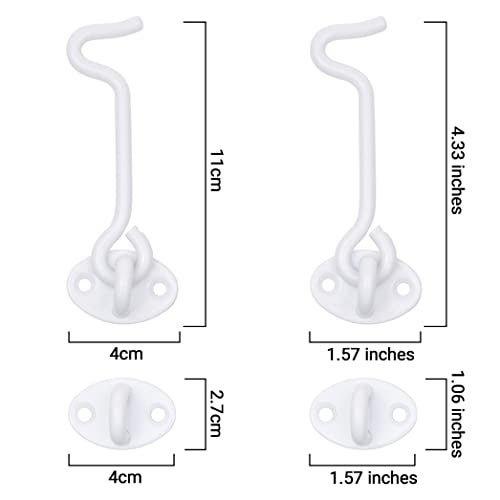 ECO-FUSED EcoFused 4inch Heavy Duty Hook and Eye Latch 2X Barn Door Lock White 8X Mounting Screws Powder Coated Stainless Steel Hooks for Door Windows Sheds Fences Gates Closets Cabinets - Image 3