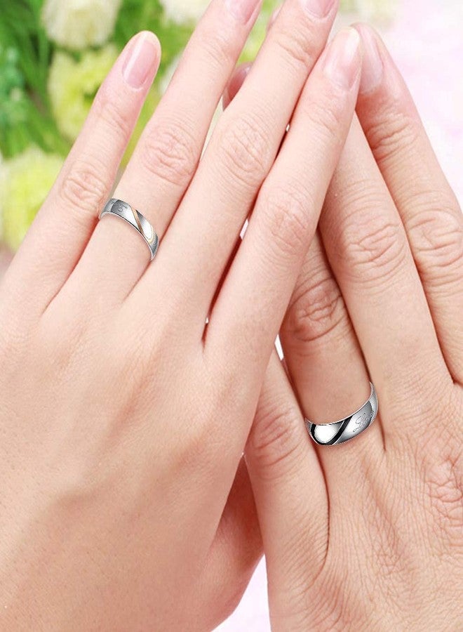 Tobestu Female Real Love Wedding Bands Sets Half Heart Rings Stainless Steel Comfort Fit Matching Promise Rings for Couples Y552-2D (Size 9) - Image 2