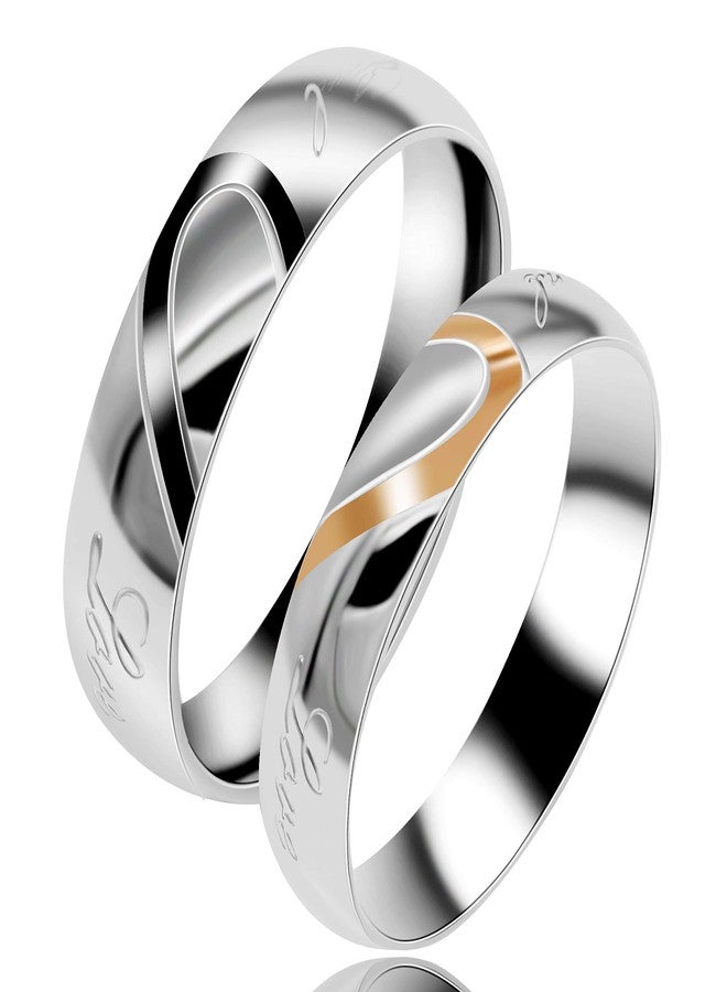 Tobestu Female Real Love Wedding Bands Sets Half Heart Rings Stainless Steel Comfort Fit Matching Promise Rings for Couples Y552-2D (Size 9) - Image 1
