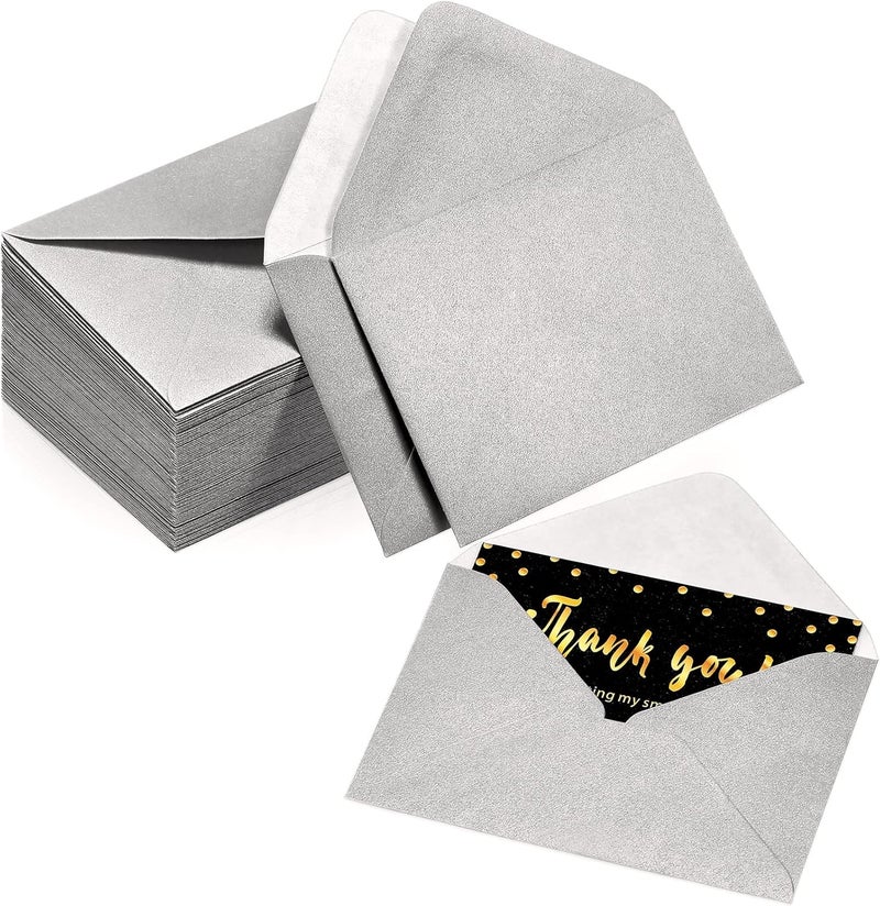 Yahenda 200 Count Silver Mini Gift Card Envelopes Bulk Wedding Pocket Small Business Paper Envelopes Gift Card Sleeves Greeting Tiny Pocket 4 x 2.7 Inch for Graduation Engagement Birthdays Banquets - Image 1