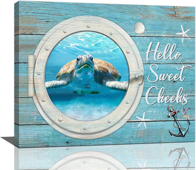 SweetFox Sea Turtle Nautical Canvas Wall Art - Image 1
