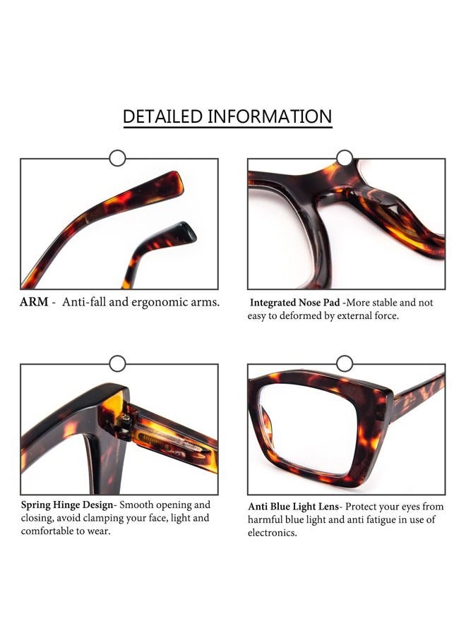 REAVEE 3 Pack Oversized Square Reading Glasses Oprah Style for Women, Blue Light Blocking Large Frame Computer Designer Fashion Readers with Spring Hinge (Black/Tortoise/Grey Tortoise,2.0) - Image 3
