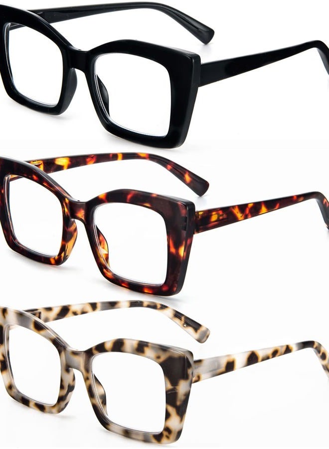 REAVEE 3 Pack Oversized Square Reading Glasses Oprah Style for Women, Blue Light Blocking Large Frame Computer Designer Fashion Readers with Spring Hinge (Black/Tortoise/Grey Tortoise,2.0) - Image 2