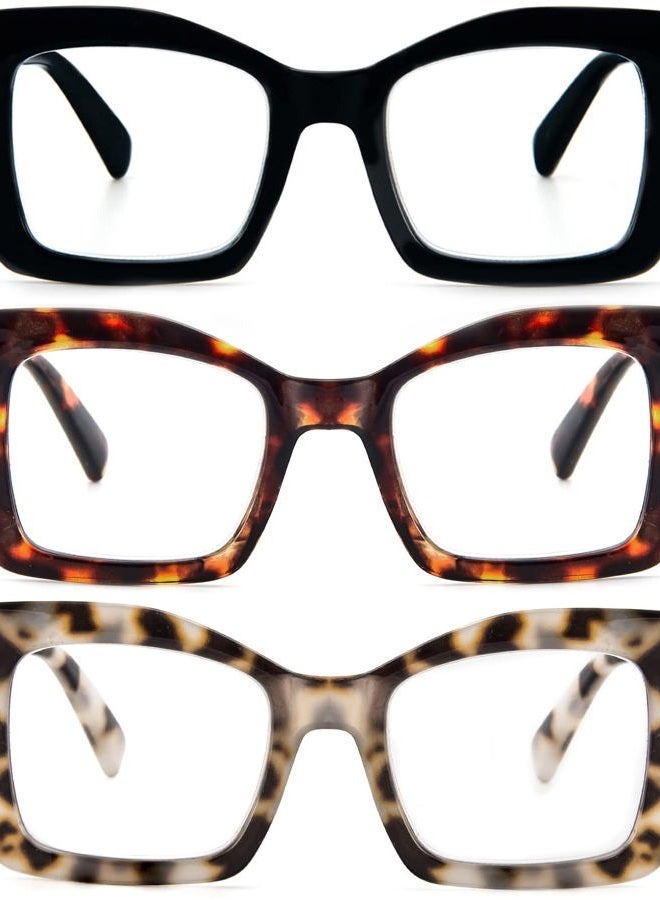 REAVEE 3 Pack Oversized Square Reading Glasses Oprah Style for Women, Blue Light Blocking Large Frame Computer Designer Fashion Readers with Spring Hinge (Black/Tortoise/Grey Tortoise,2.0) - Image 1