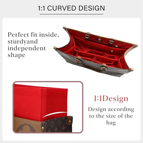 OAikor Tote Bag Organizer Insert For LV On The Go MM and Dior Medium Book Tote Bag,Premium Felt Lightweight Purse Organizer Insert,Bags Shaper Purse Accessories with Zipper,MM,Red - Image 5