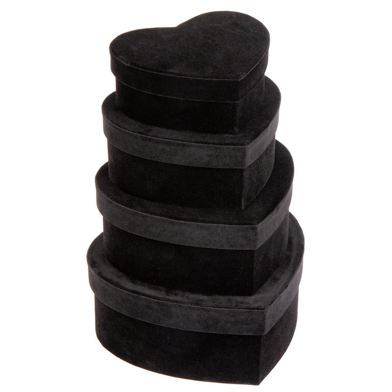 GnFlus Black Heart Shaped Gift Boxes with Lids for Presents 4 Pack Velvet Nesting Gifts Box for Arrangements Flowers Valentines Christmas Thanksgiving Wedding Birthdays Bridesmaid Anniversary Party - Image 1