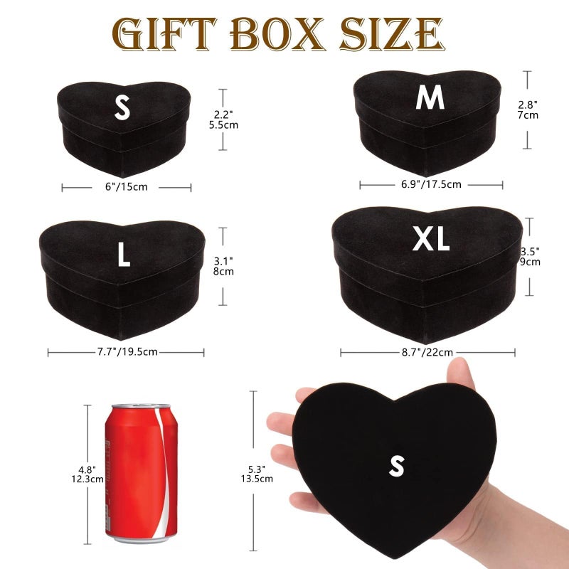 GnFlus Black Heart Shaped Gift Boxes with Lids for Presents 4 Pack Velvet Nesting Gifts Box for Arrangements Flowers Valentines Christmas Thanksgiving Wedding Birthdays Bridesmaid Anniversary Party - Image 3